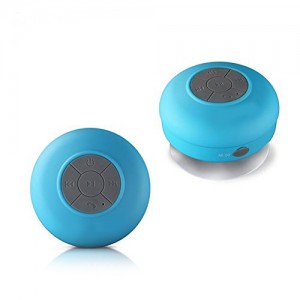 HD Water Resistant Bluetooth 3.0 Shower Speaker, Handsfree Portable Speakerphone with Built-in Mic, 6hrs of playtime, Control Buttons and Dedicated Suction Cup (Blue)