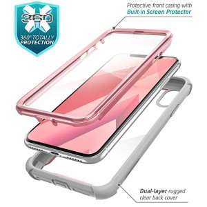 iPhone XS Max Case,   Full-Body Rugged Clear Bumper Case with Built-in Screen Protector for iPhone XS Max 6.5 Inch (2018 Release) (Pink)